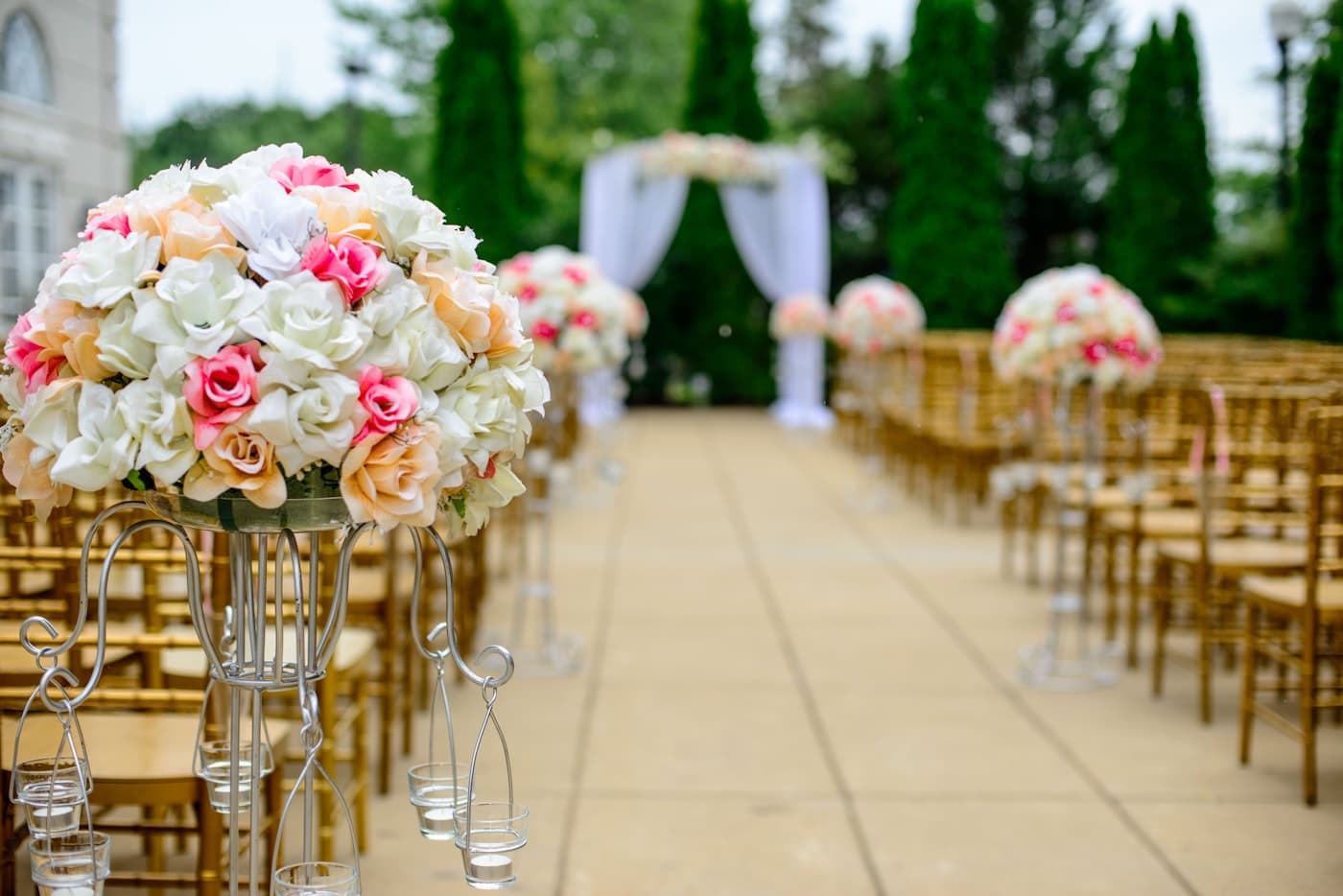 Destination wedding set against open valley scenery